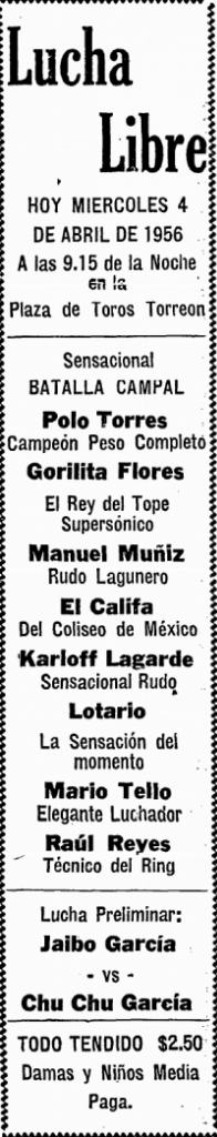 source: http://www.luchadb.com/images/cards/1950Laguna/19560404plaza.png